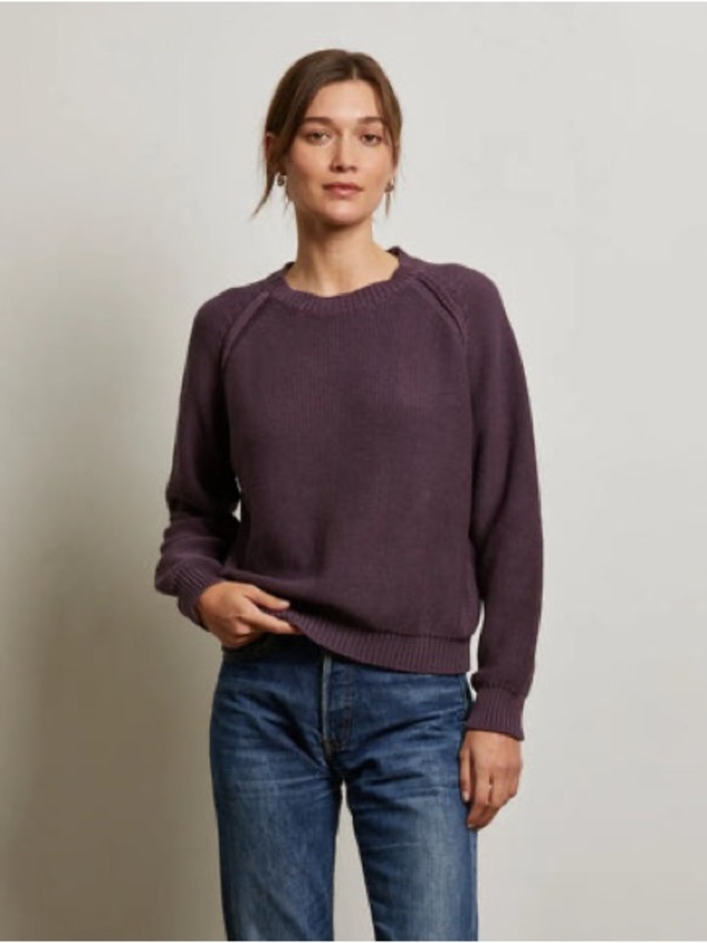 perfectwhitetee Evie Sweater in Plum Small NWT